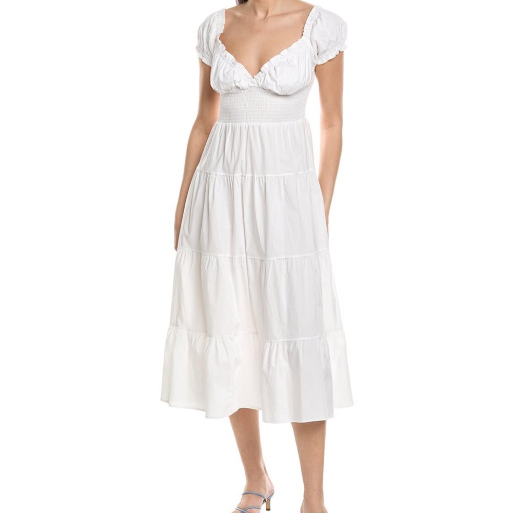 WeWoreWhat White Puff-Sleeve Smocked Midi Dress